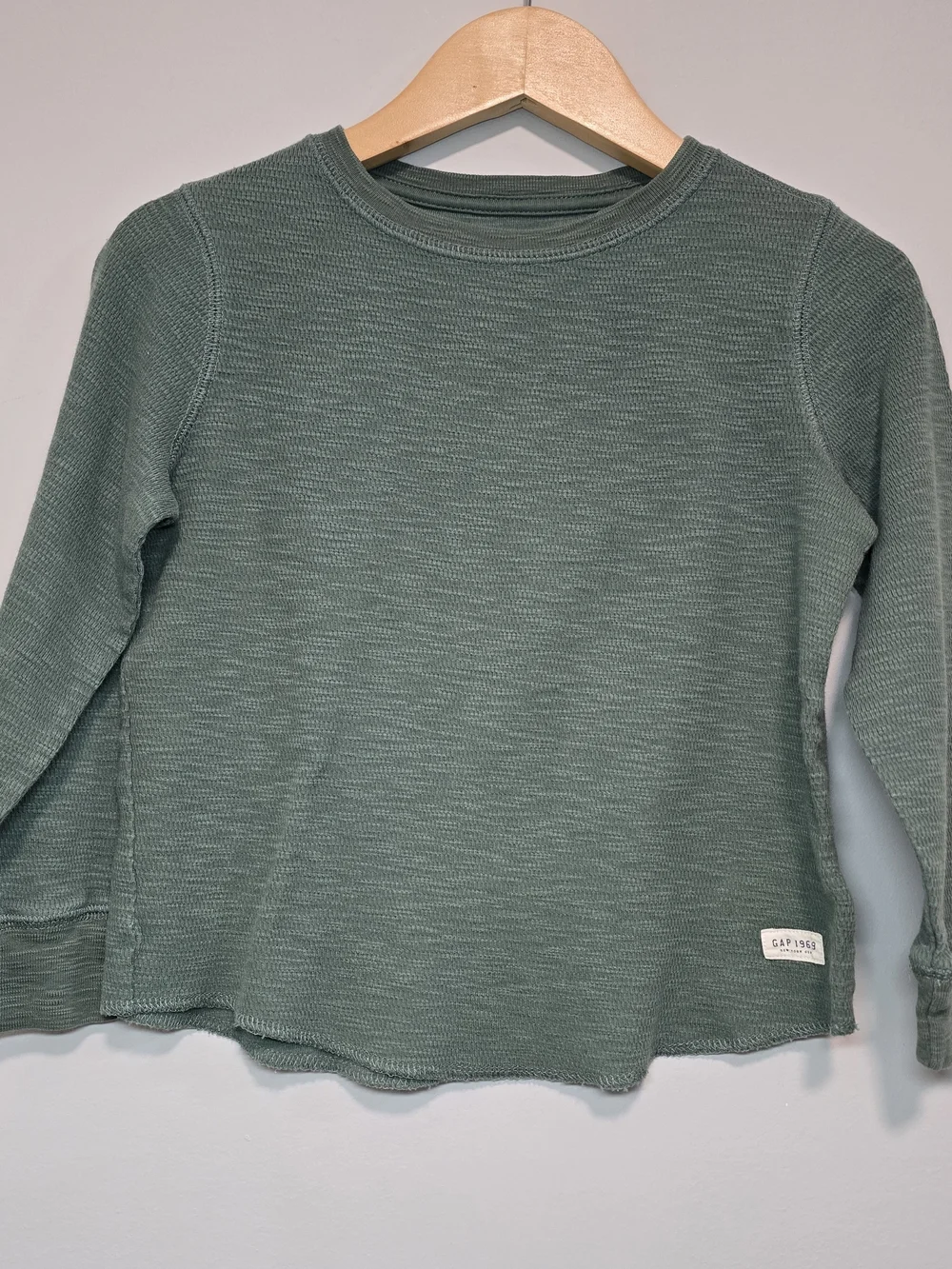 GAP Kid's Long-Sleeve Waffle Knit Top in Sage Layering Fall School Style